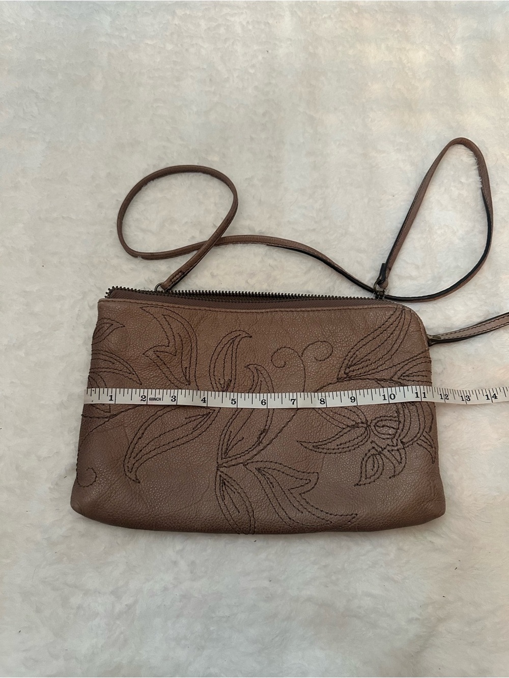 Frye Hadley Brown Leather Floral Embroidered Crossbody Bag Purse 39240 - Picture 7 of 9